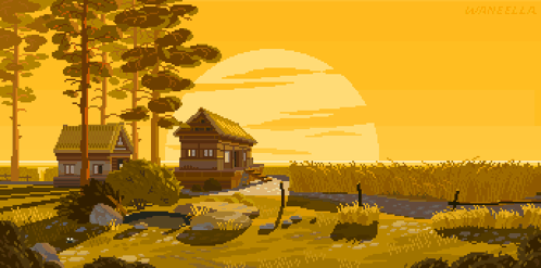 Pixel Art House in Field With Wannella