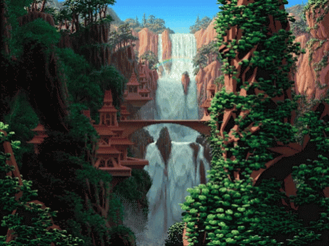 Pixel Art Jungle Waterfalls GIF