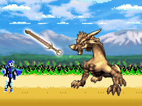 Pixel Art Knight Fighting Dragon