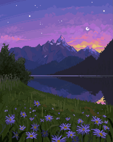Pixel Art Landscape Lake Mountains