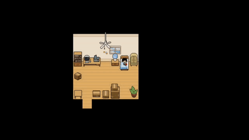 Pixel Art Living Room With Bed and Fan