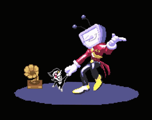 Pixel Art Man And Cat Dancing With Gramophone GIF
