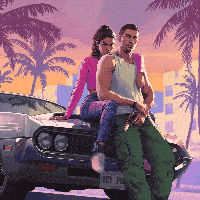 Pixel Art Man and Woman Sitting on Car