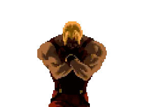 Pixel Art Man Arms Outstretched Purple Background