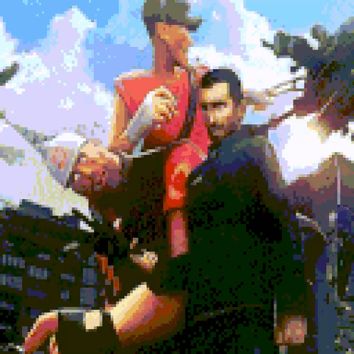 Pixel Art Man Carrying Another Man On His Back GIF