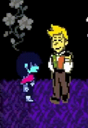 Pixel Art Man Giving Flower to Child