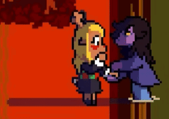 Pixel Art Man Holding Girl in Arms
