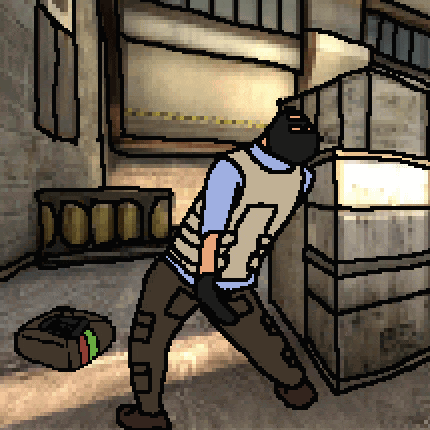 Pixel Art Man Holding Gun in Room