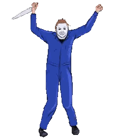 Pixel Art Man in Blue Suit Holding Knife