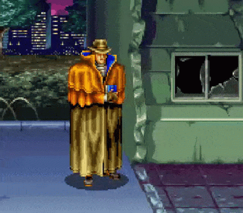 Pixel Art Man in Cape and Building