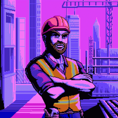 Pixel Art Man in Hard Hat