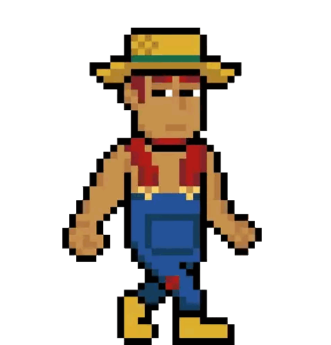 Pixel Art Man in Overalls and Straw Hat