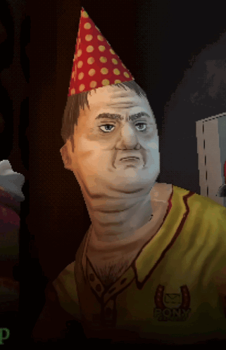 Pixel Art Man In Party Hat Saying Sony GIF