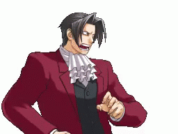 Pixel Art Man in Red Suit Pointing