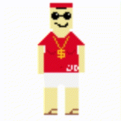Pixel Art Man in Shorts and Red Dollar Shirt