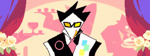 Pixel Art Man In Suit And Tie Pink Curtain GIF