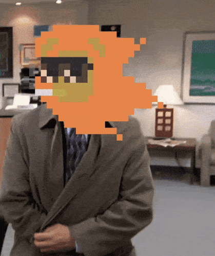 Pixel Art Man in Suit and Tie With Orange Face