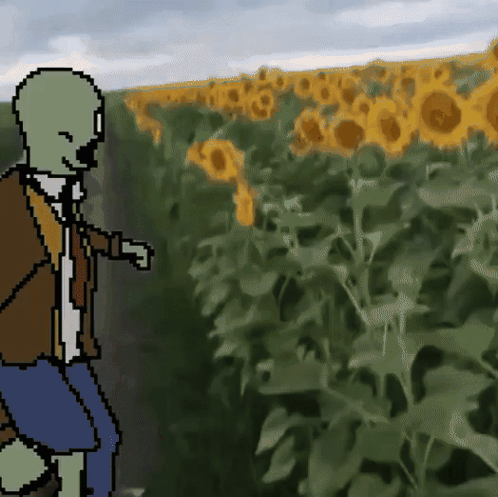 Pixel Art Man In Sunflower Field GIF
