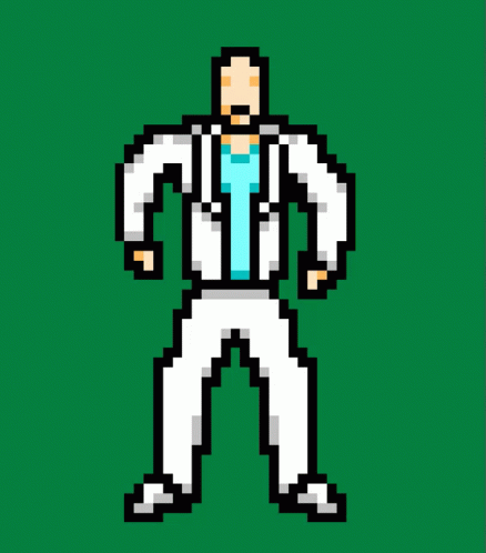 Pixel Art Man in White Suit and Blue Shirt