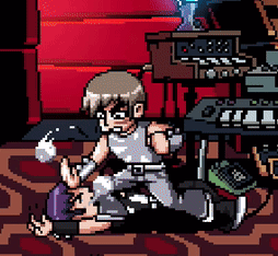 Pixel Art Man Laying on Floor With Keyboard