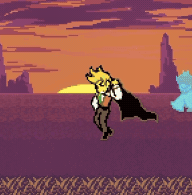 Pixel Art Man Running In Field With Ghosts