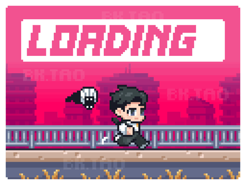 Pixel Art Man Running With Loading Sign