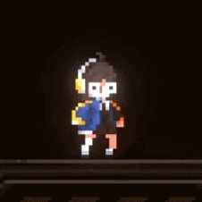 Pixel Art Man Standing Before Sign Saying I GIF