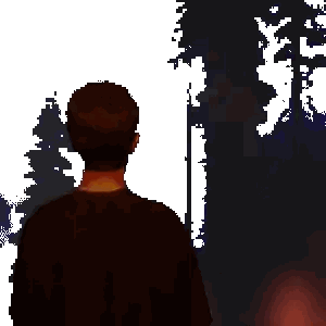 Pixel Art Man Standing Forest