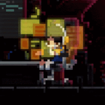 Pixel Art Man Standing In Front Of Sign Saying I GIF