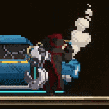 Pixel Art Man Standing Next To Blue Car GIF