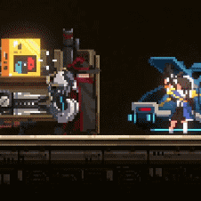 Pixel Art Man Standing Next To Car With Open Trunk GIF