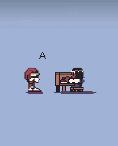 Pixel Art Man Standing Next to Woman Sitting