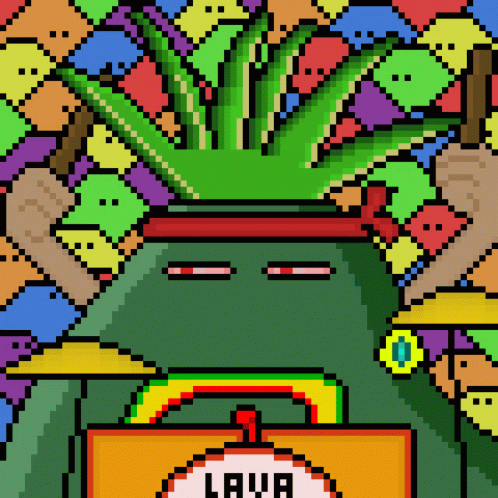 Pixel Art Man with Lava Sign