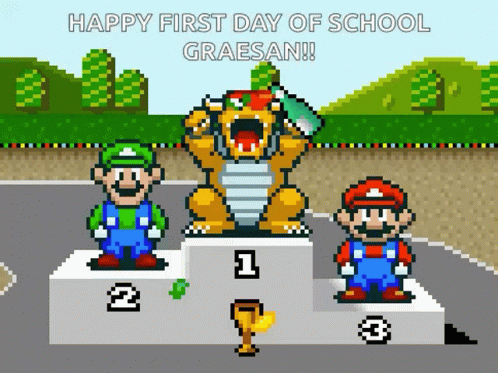 Pixel Art Mario and Luigi Standing on Podium