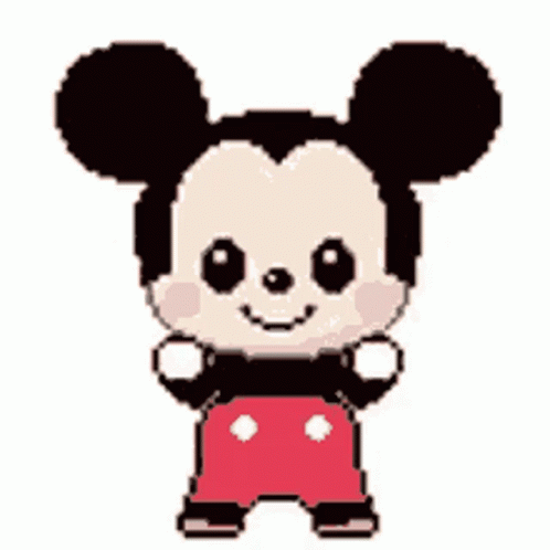 Pixel Art Mickey Mouse in Red Pants and Black Shirt