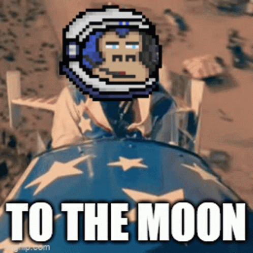 Pixel Art Monkey in Space Suit Saying To the Moon