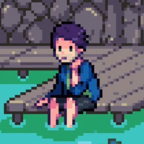 Pixel Art Of A Person Sitting On A Dock GIF
