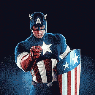 Pixel Art Of Captain America Pointing At The Camera While Holding A Shield GIF