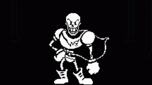 Pixel Art of Papyrus from Undertale Holding a Sword