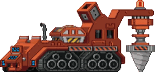 Pixel Art Orange Vehicle with Drill