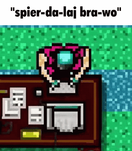 Pixel Art Person At Desk Saying Spier-Da-Laj Bra-Wo GIF