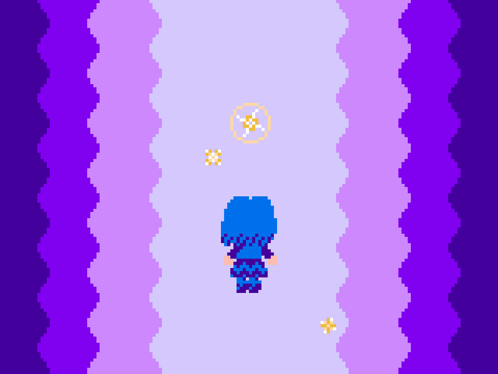 Pixel Art Person in Blue Outfit on Purple Background