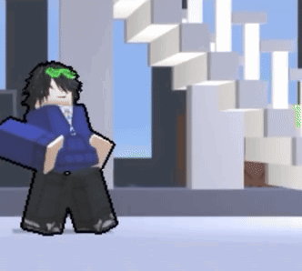 Pixel Art Person in Blue Shirt Holding Blue Box