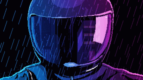 Pixel Art Person In Rain Helmet Sunglasses GIF