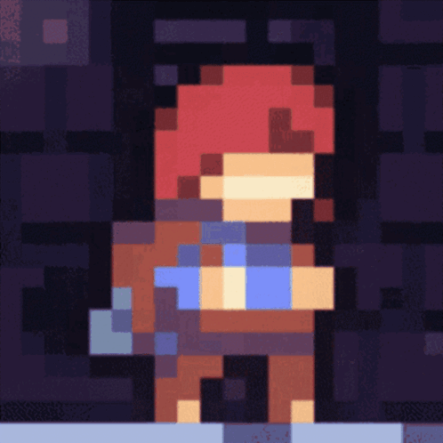 Pixel Art Person in Red Hat and Blue Scarf