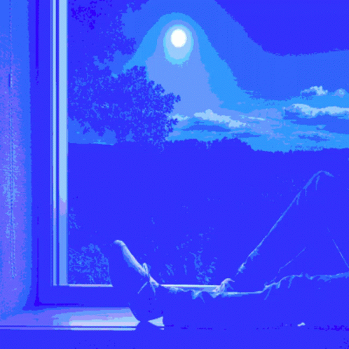 Pixel Art Person Lying on Window Sill With Feet Up
