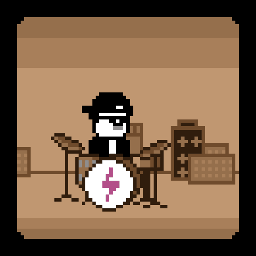 Pixel Art Person Playing Drum Set with Lightning