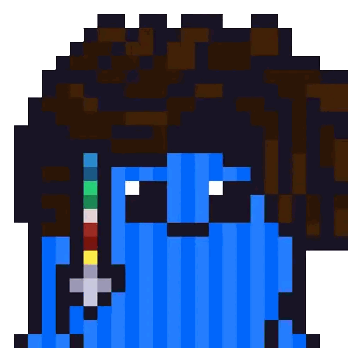 Pixel Art Person with Blue Hair and Thermometer