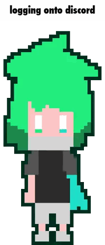 Pixel Art Person With Green Hair Logging Onto Discord