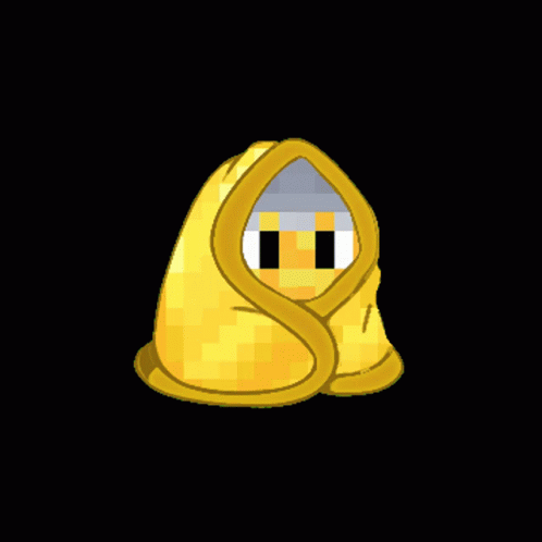 Pixel Art Person Wrapped in Yellow Blanket on Black Background